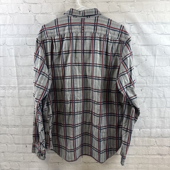 Banana Republic Button Down Shirt Mens Large Camden Fit Burgundy Grey Plaid - Picture 6 of 10